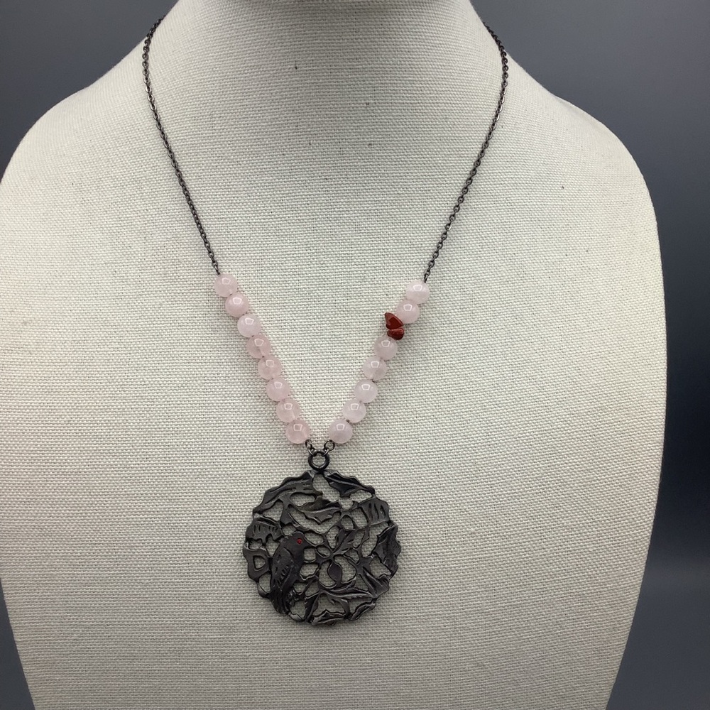 Vintage Birdie Pendant With New Beaded Quartz Chain